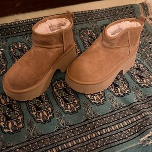 UGG Tan Platform Ankle Boots